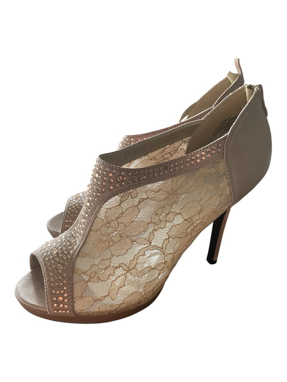 Lace & Stud Peep-Toe Stiletto Booties - Nude